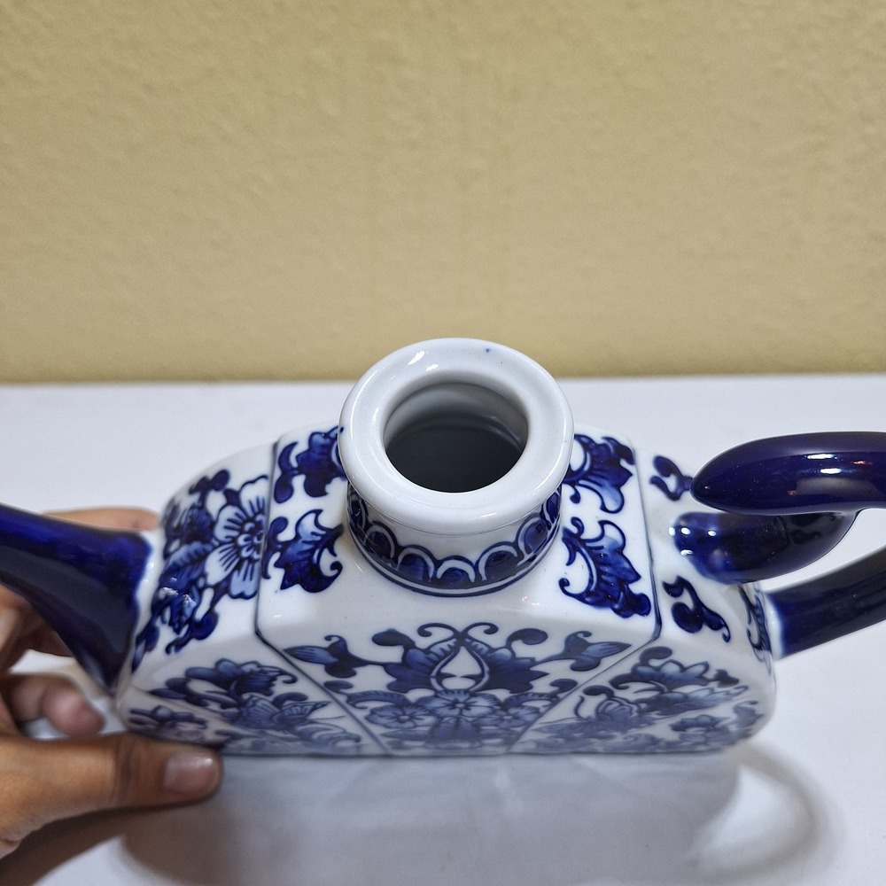 Blue White Porcelain Teapot Floral Butterfly Asian Style Decorative No Lid - Picture 2 of 7